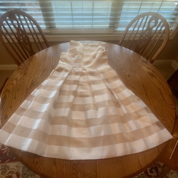 LELA ROSE Organza Striped Boat Neck Full Skirt Dress Pockets Size 14 White READ - Picture 1 of 15